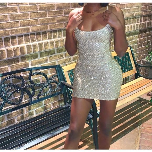 Oh Polly 4 beaded gold sparkle mini bodycon dress - Picture 4 of 9